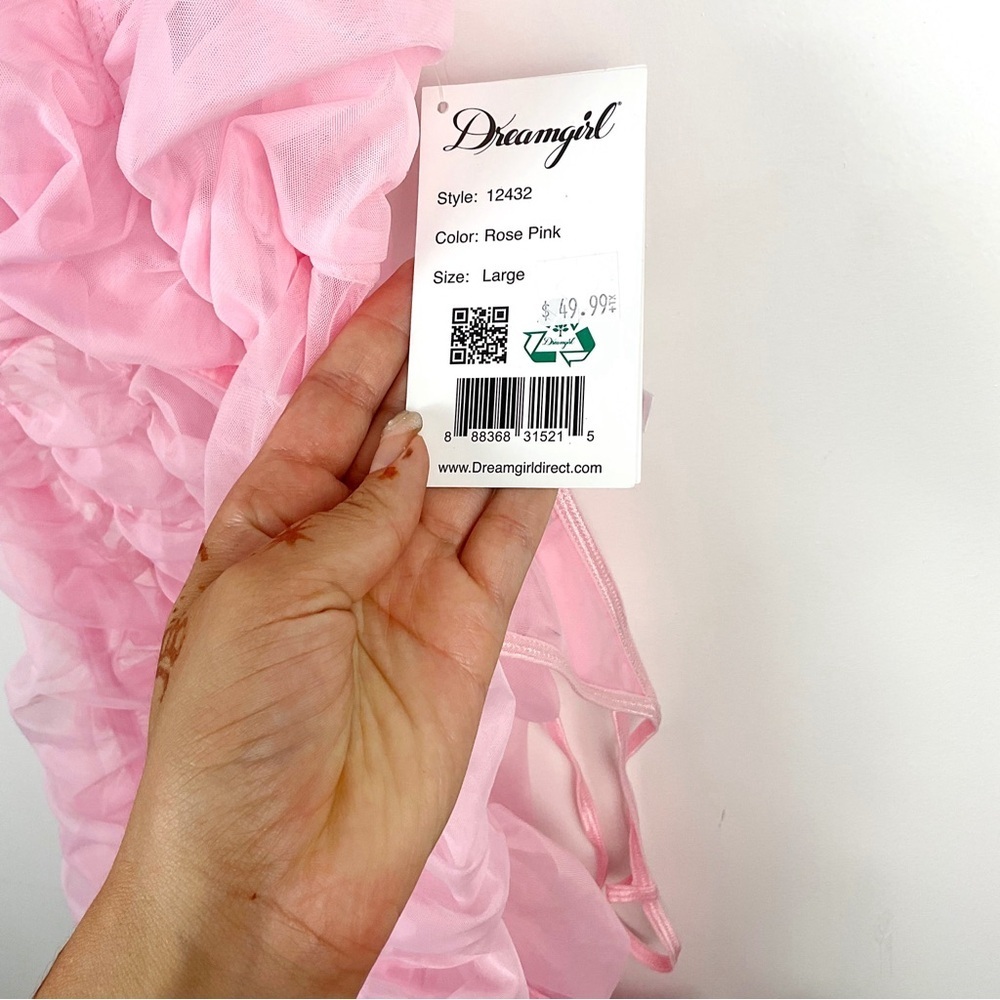 Dreamgirl Baby Rose Pink Ruched Sexy Sheer Lingerie Mini Dress | Size L - Picture 7 of 7